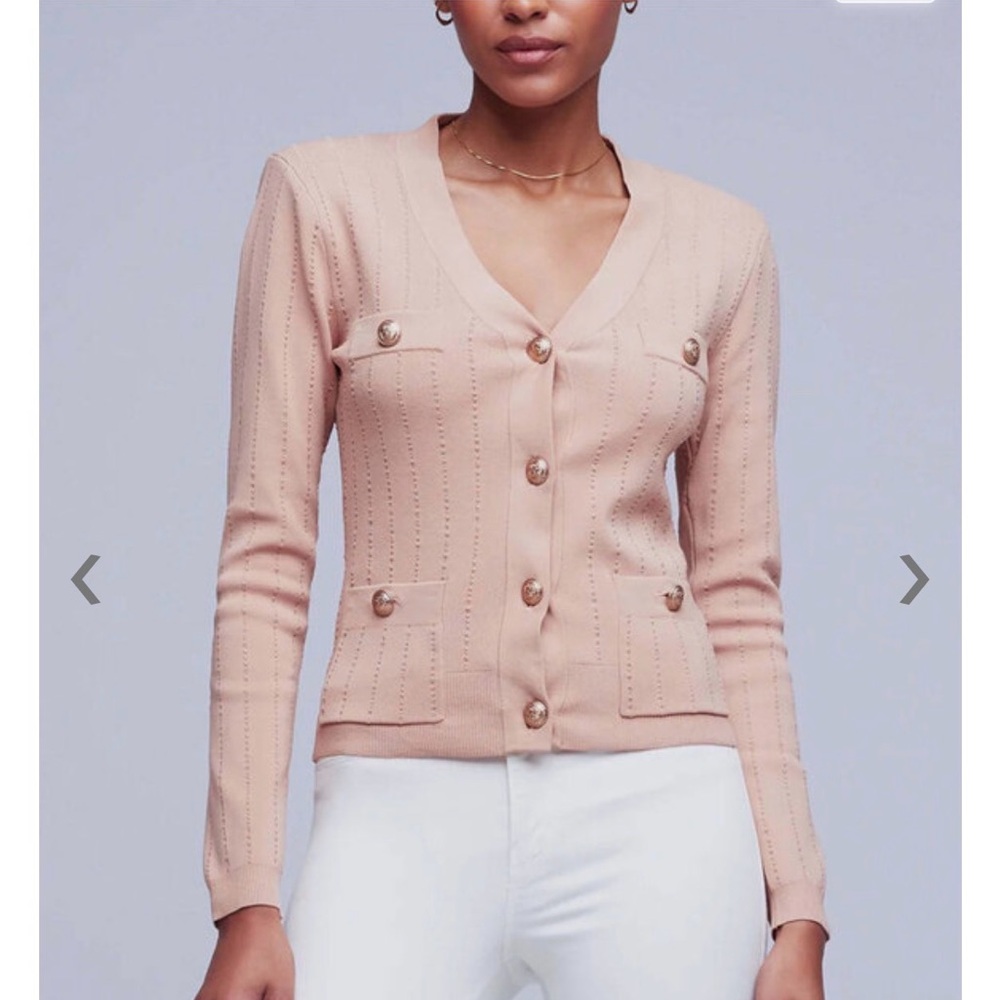 L'AGENCE Cardigan with Gold Tone Buttons and Front Pockets